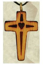 Heart Inlay Wooden Cross   