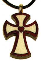 Small Heart Inlay Bloodwood Wooden Cross 