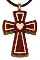 Heart Inlay Bloodwood Wooden Cross 