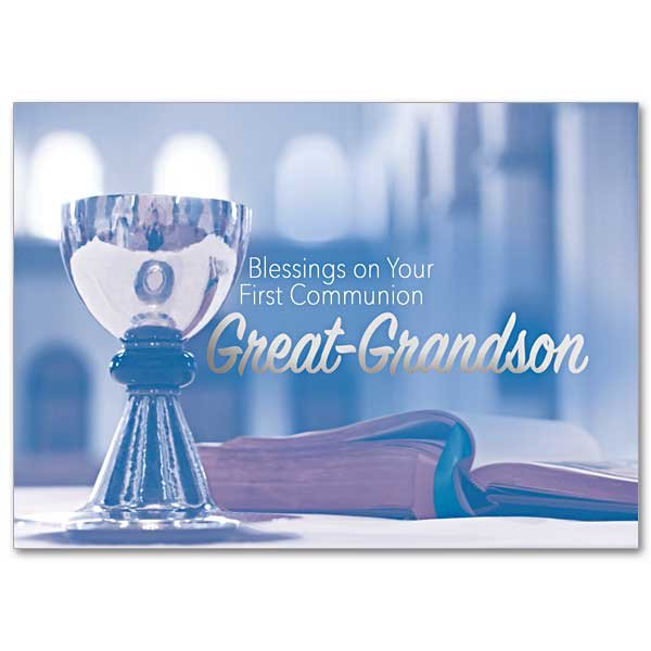Blessings on Your First Communion, Great-Grandson - First Communion Card pack of 5